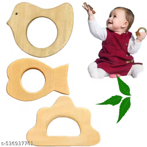 Pure Natural Neem Wood Teether for Infant Bird ,Cat,Cloud,Star,Fish and Strawberry Shape Teether