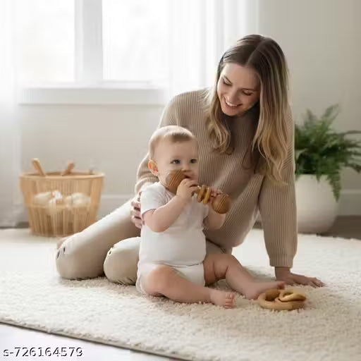 Premium Neem Wood Handmade Rattle Set with Neem Teether - Perfect Baby Shower Gift | Eco-Friendly & Chemical-Free Toys for Infants