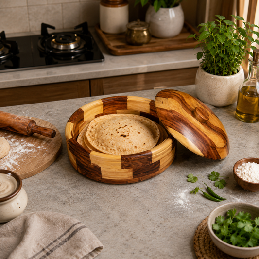 Wooden Chapati Box Natural Finish Wooden Chapati Box for Kitchen