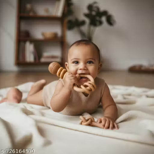 Premium Neem Wood Handmade Rattle Set with Neem Teether - Perfect Baby Shower Gift | Eco-Friendly & Chemical-Free Toys for Infants