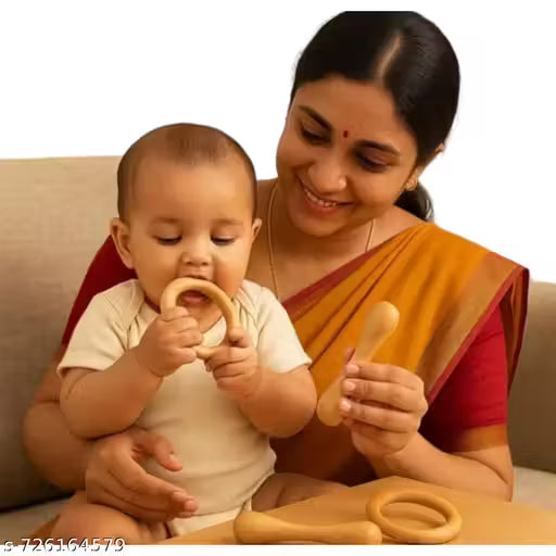 Premium Neem Wood Handmade Rattle Set with Neem Teether - Perfect Baby Shower Gift | Eco-Friendly & Chemical-Free Toys for Infants